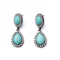 Pave Turquoise Teardrop Dangle Statement Stud Earrings